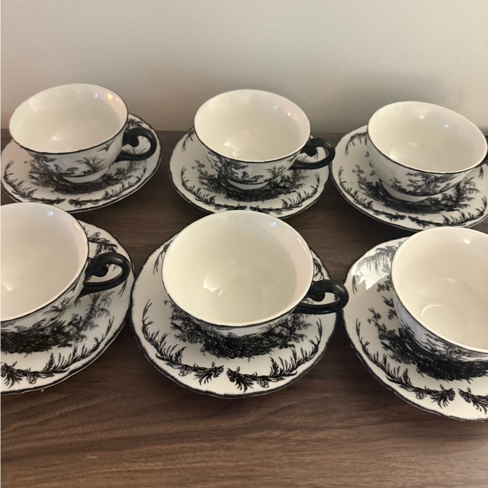 Aux Au Provence Set of 6 Footed Teacups & Saucers (12 piece set)